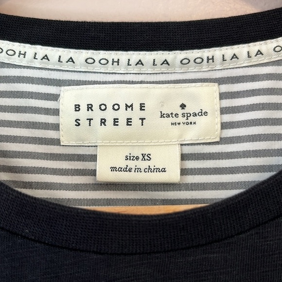 Kate Spade Broome Street Peplum Tee Ruffle Black White Stripe Sz XS 100% Cotton - Picture 5 of 9